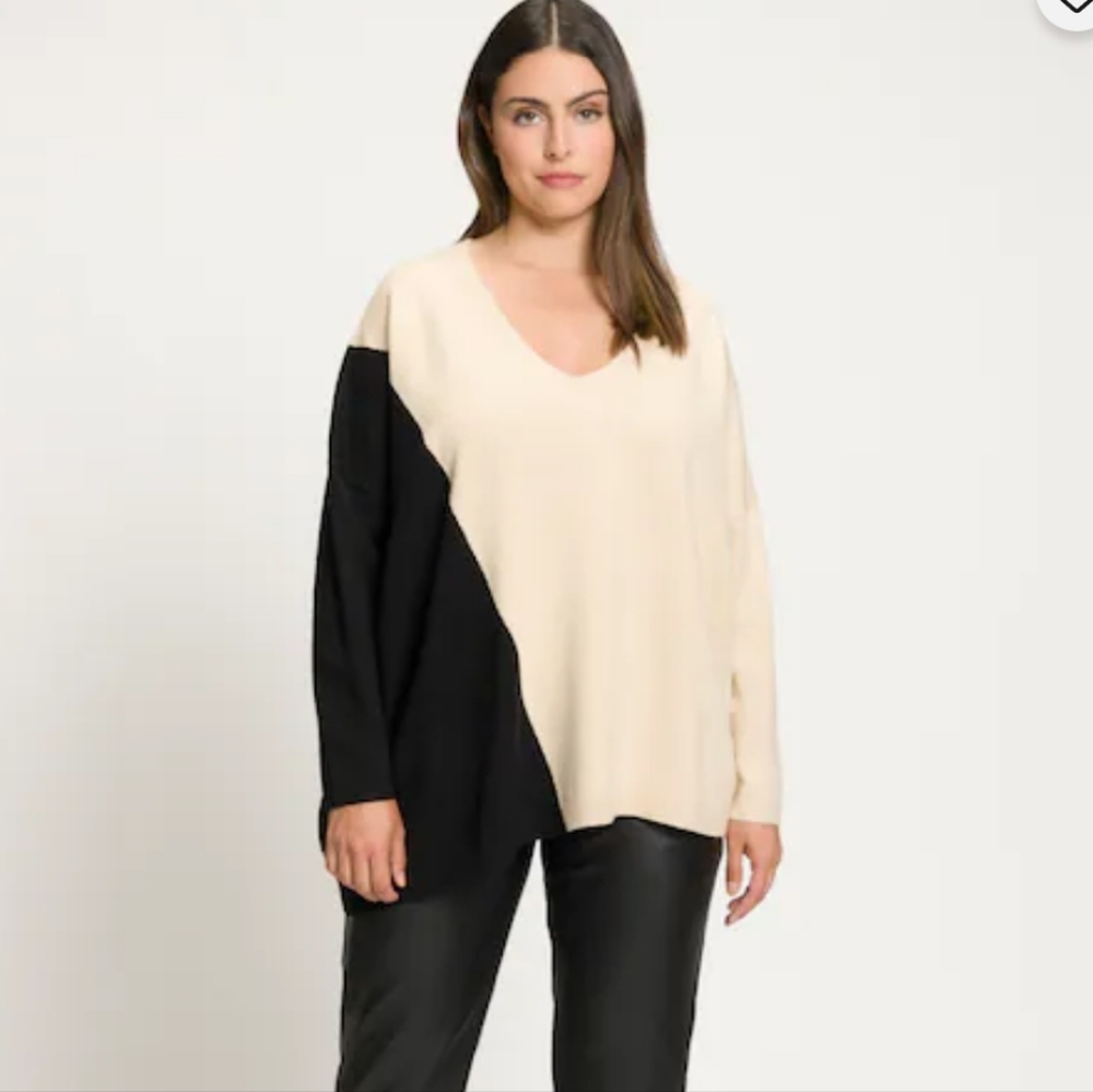 Ulla Popken Plus Size 16/18 Diagonal Colorblock Asymmetric Hem Sweater